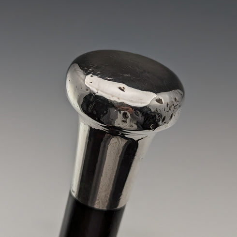 1924年 英国アンティーク 紳士用ステッキ 純銀製 丸ハンドル ブラックシャフト 87cm JH